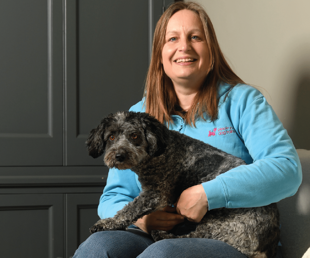 separation anxiety dog reba with trainer and mum Jo